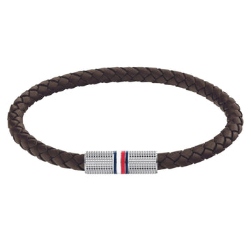 Ανδρικό βραχιόλι Tommy Hilfiger δερμάτινο σε καφέ χρώμα με πλεκτό σχέδιο.